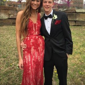 Red, lace, long gown